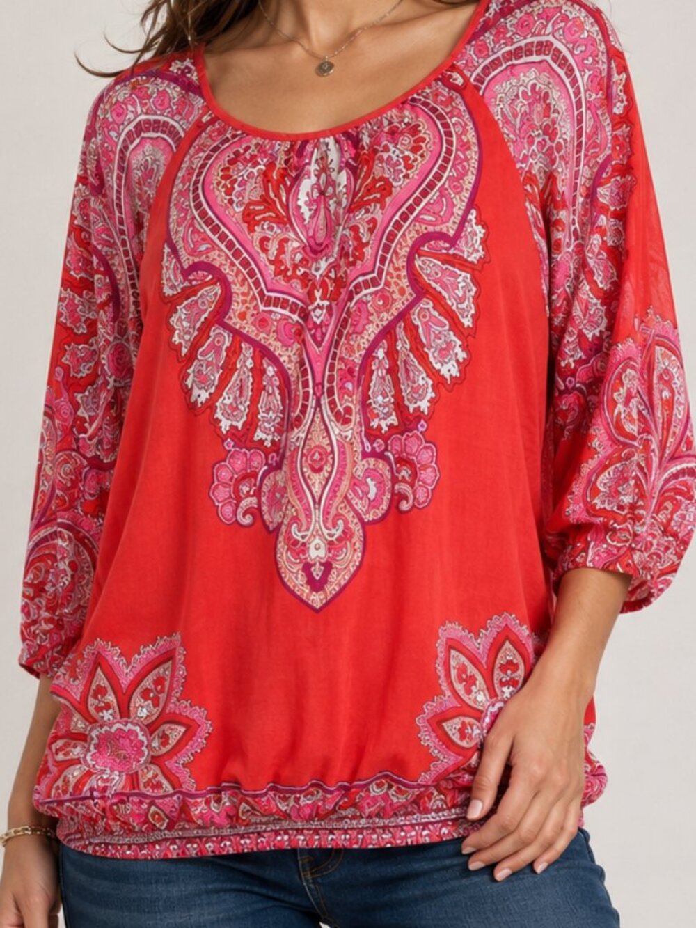 Fylo Women Paisley Floral Red Blouse Medium